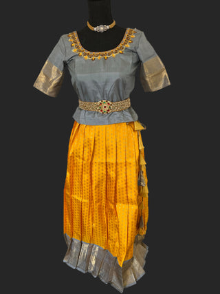 Yellow kanchi pattu langa set for 10/12 year old