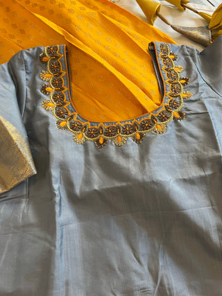 Yellow kanchi pattu langa set for 10/12 year old